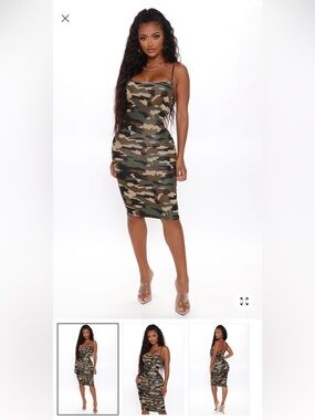 Camo Bodycon Midi Dress - Green/Brown